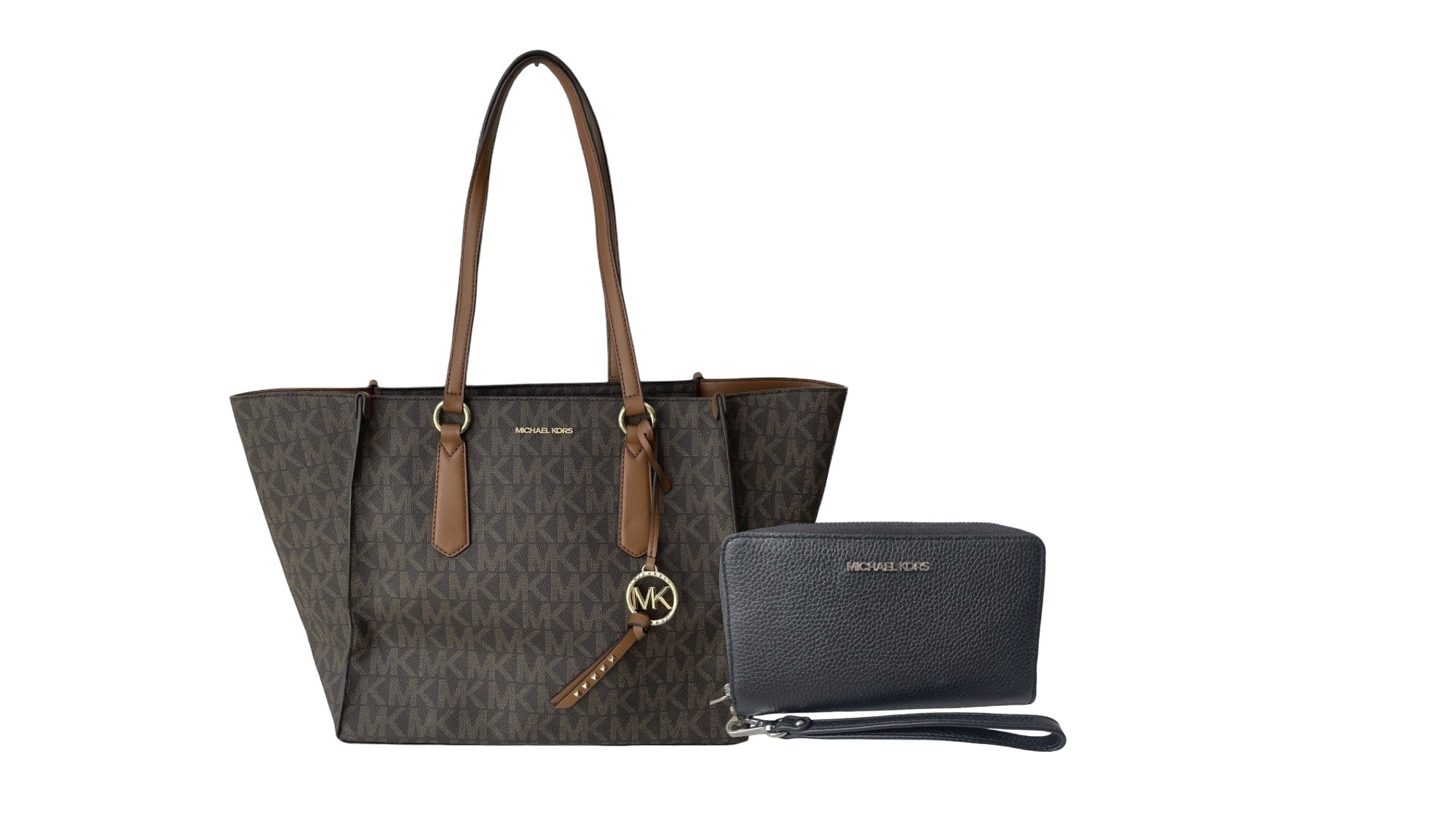 Combo Bolsa Shoulder Michael Kors Kris Brown + Cartera Negra con Plata Michael Kors - Redcodeshopp