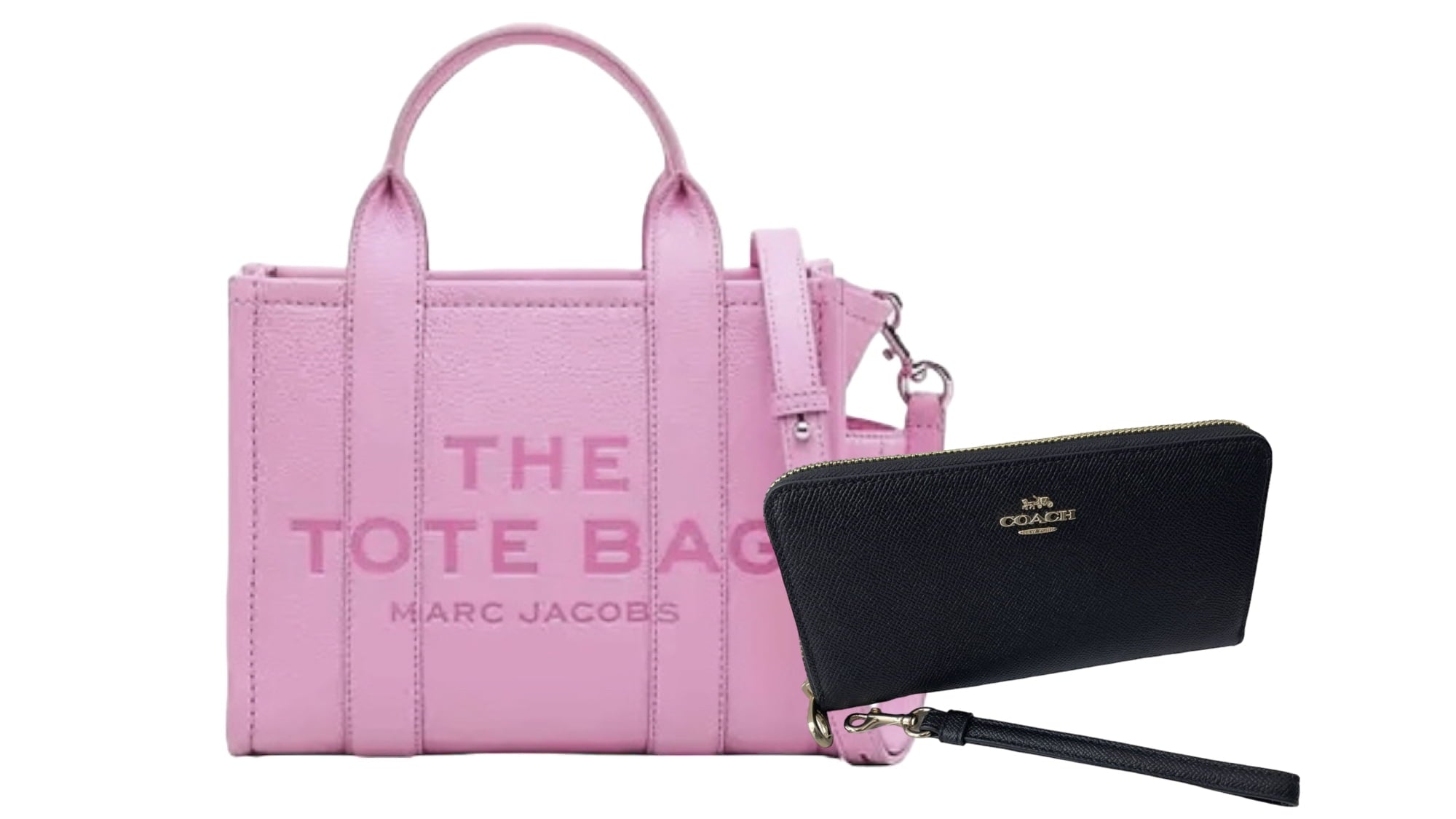 Combo Bolsa The Tote Bag Marc Jacobs Piel Rosa Mediana + Cartera Coach Negra - Redcodeshopp