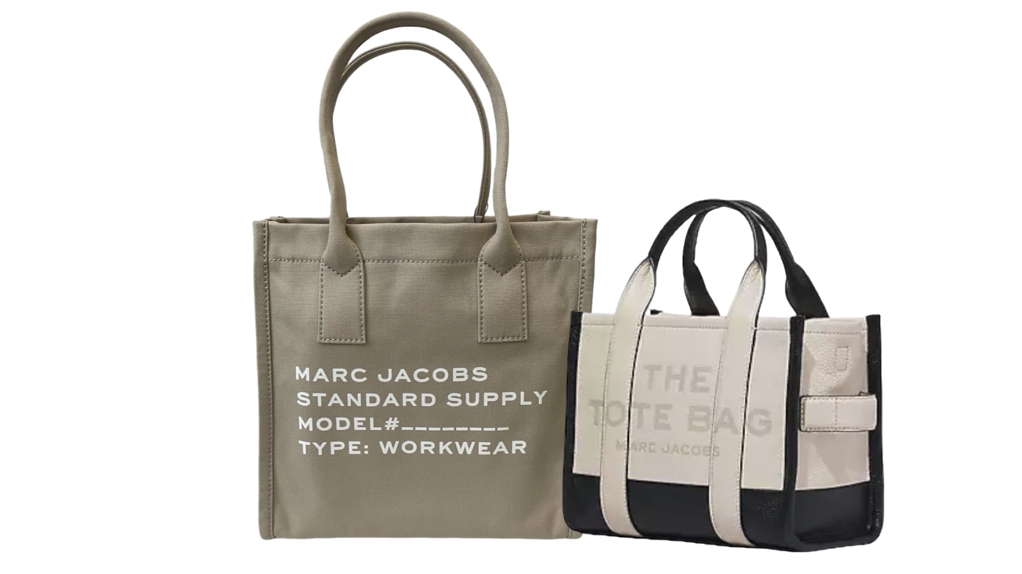 Combo Bolsas The Tote Bag Marc Jacobs Piel Chica + Tote Marc Jacobs Tela Beige - Redcodeshopp