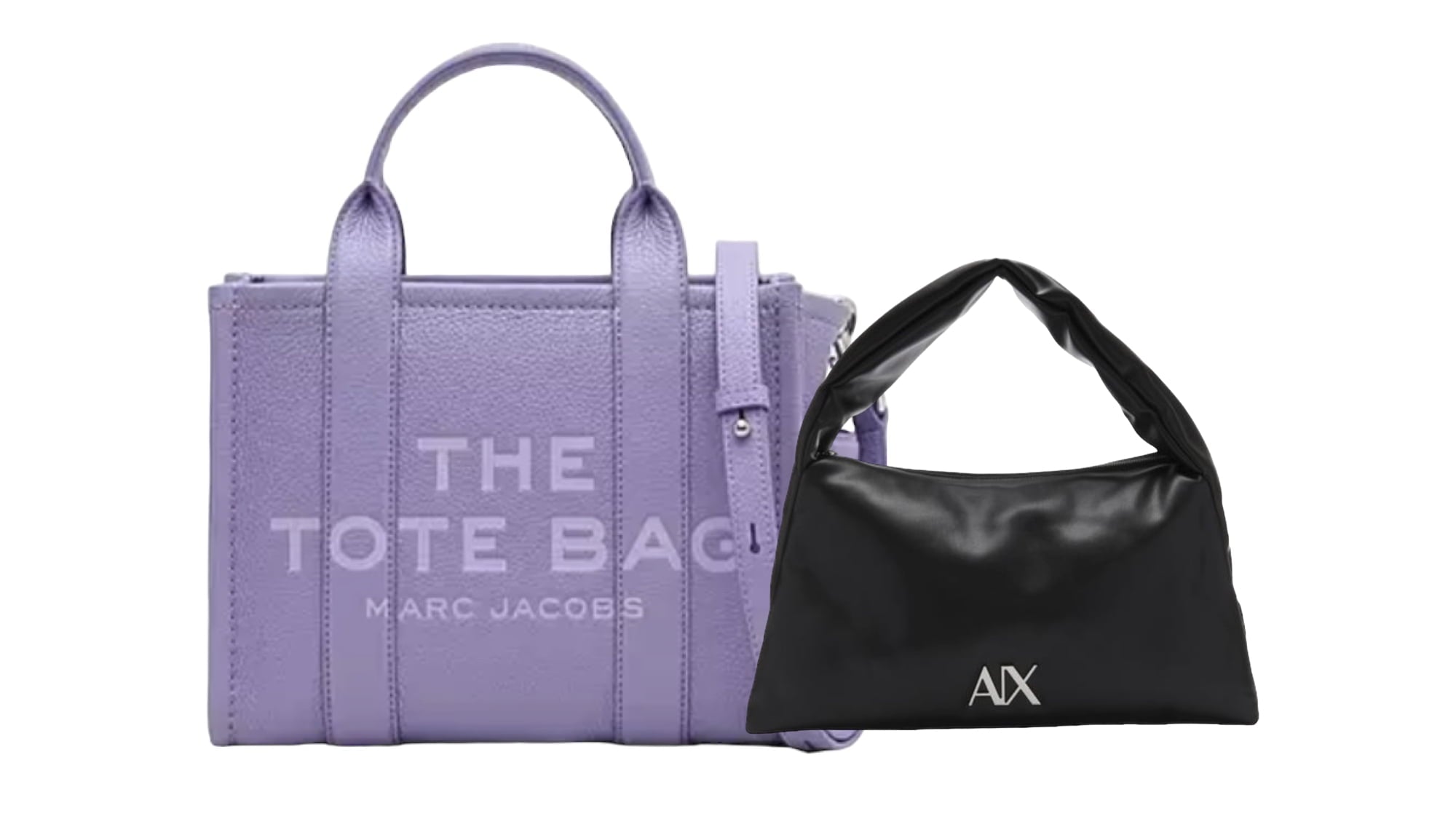 Combo Bolsas The Tote Bag Marc Jacobs Piel Lila Mediana + Armani Exchange Logo Plata - Redcodeshopp