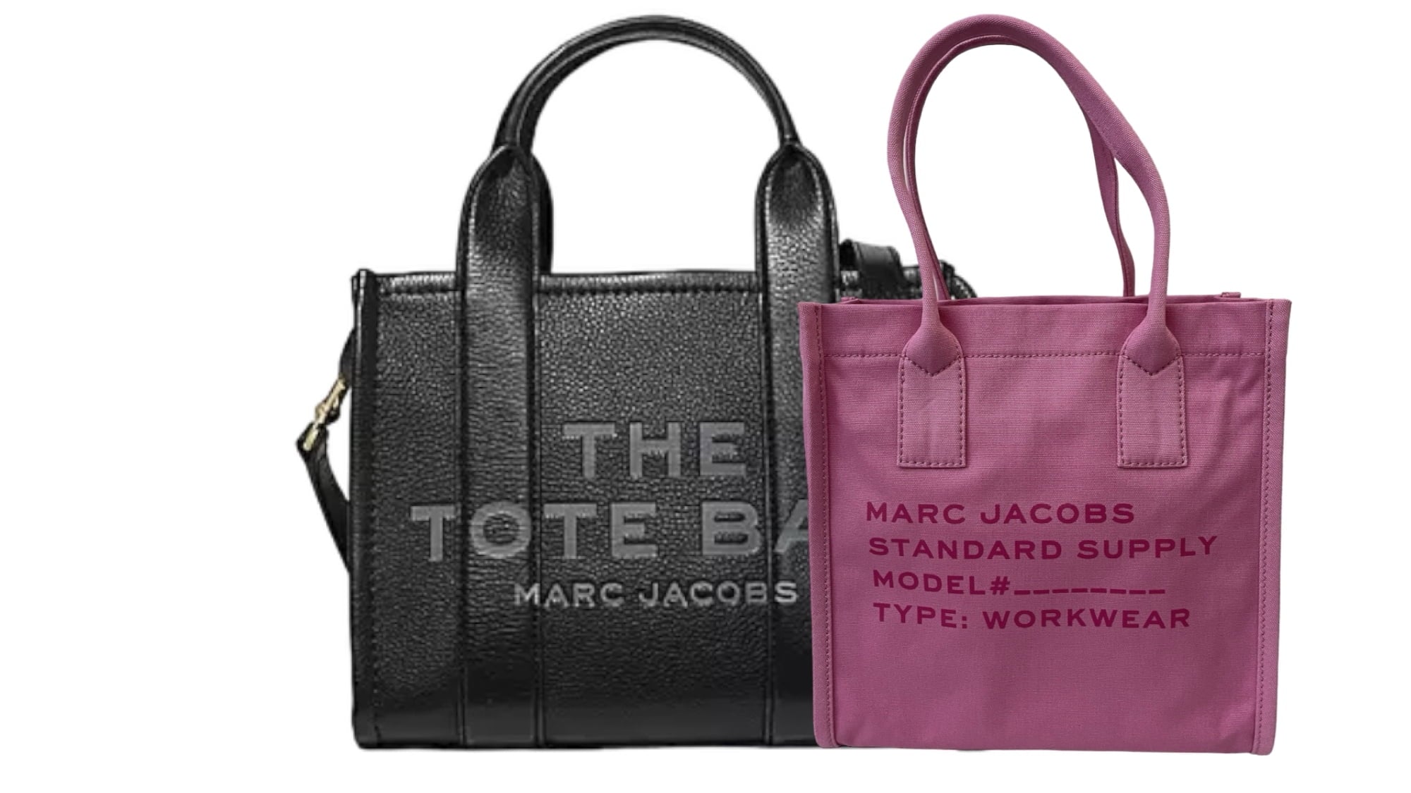 Combo Bolsas The Tote Bag Marc Jacobs Piel Negra Mediana + Tote Marc Jacobs Tela Rosa - Redcodeshopp