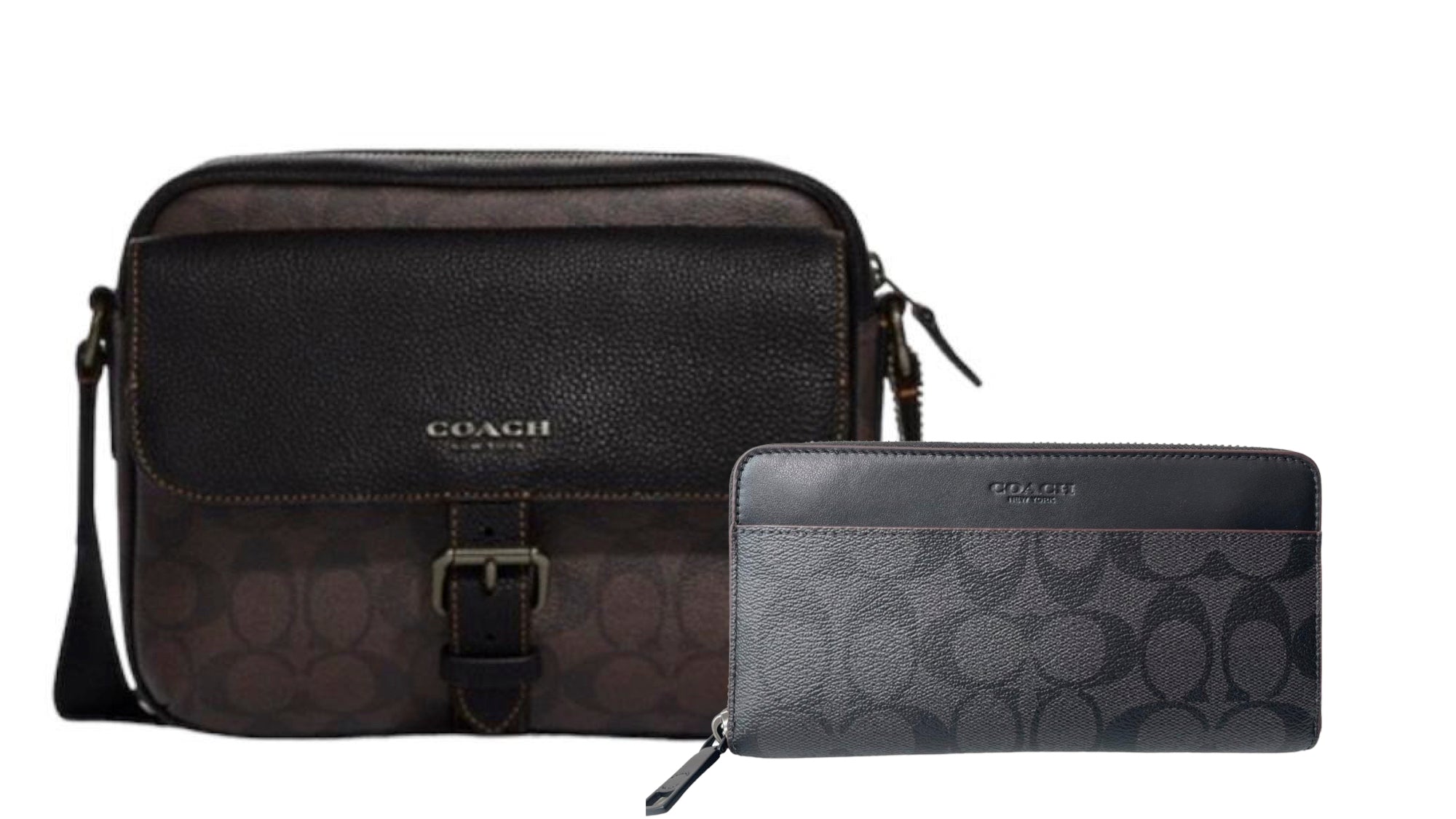 Combo Coach Bolsa Crossbody Men in Signature Café + Cartera Medium Coach New York - Redcodeshopp