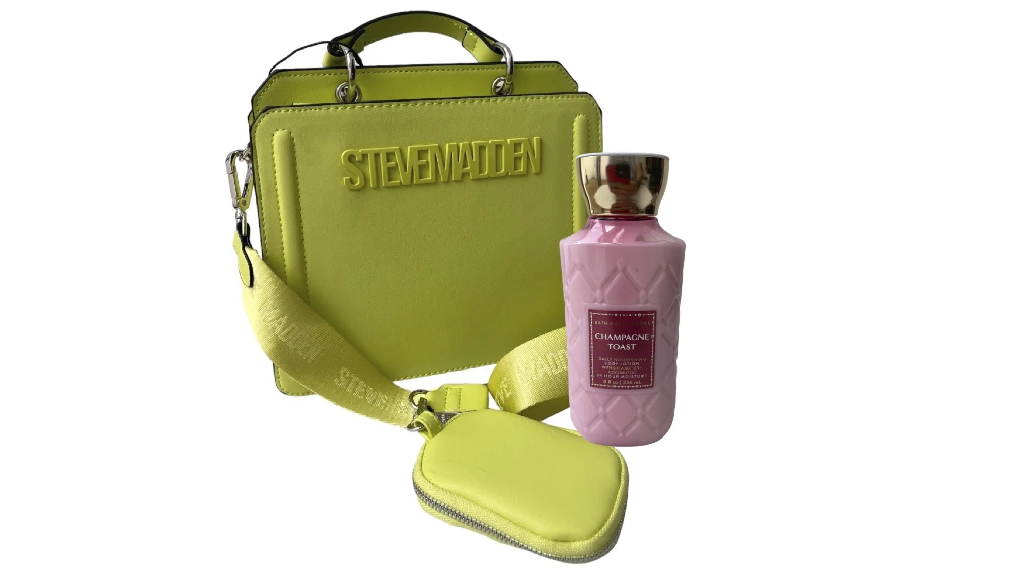 Set Bolsa Steve Madden Amarilla + Crema Champagne Toast Bath and Body Works - Redcodeshopp