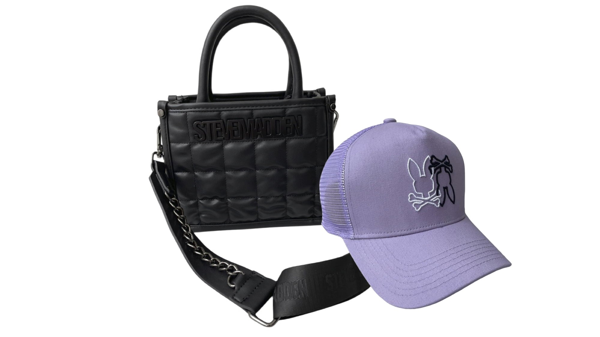 Set Bolsa Steve Madden Biniko Black + Gorra Psycho Bunny Lila - Redcodeshopp