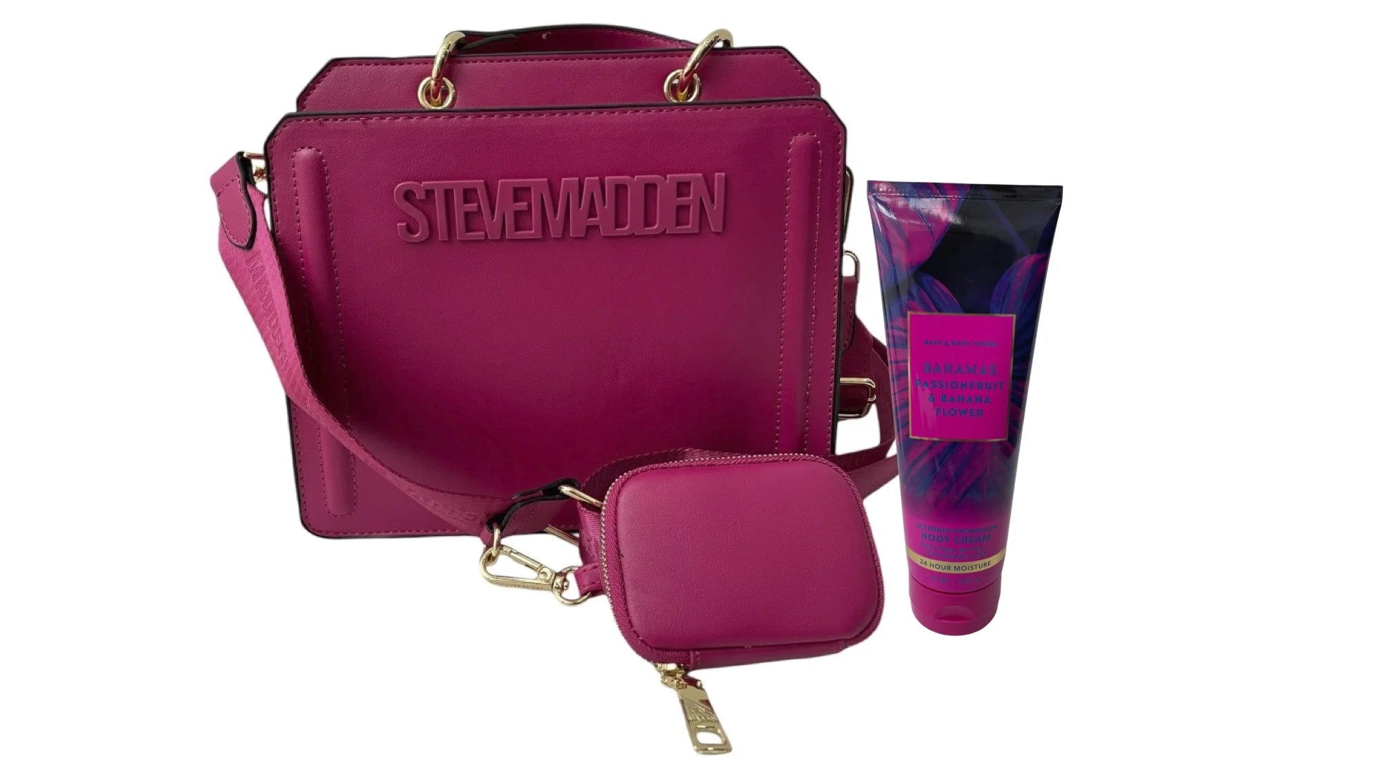 Set Bolsa Steve Madden + Crema Bahamas Passion Fruit Bath and Body Works