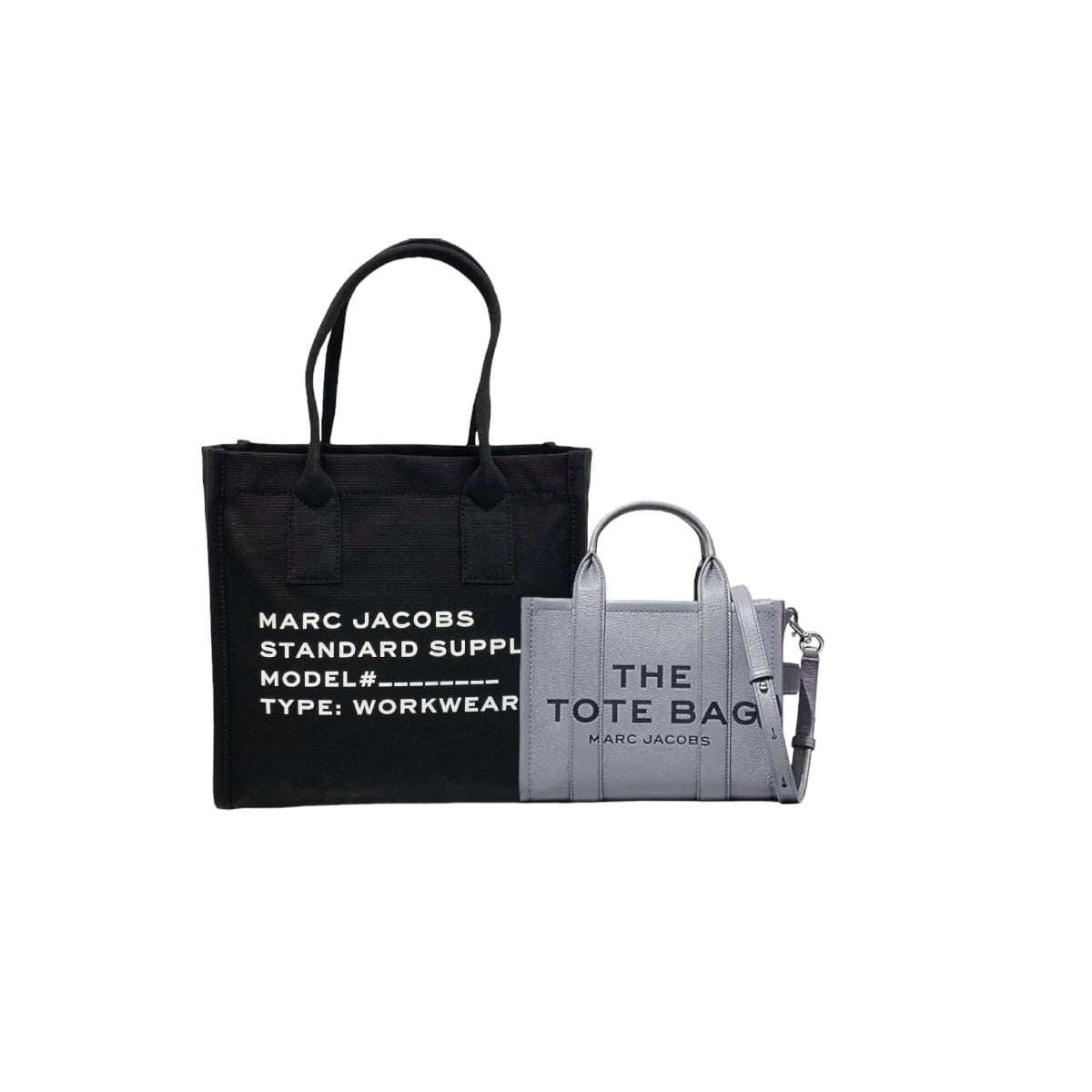 Set de bolsas Marc Jacobs The Tote Bag Negra Mediana Tela más Gris de Piel Chica - Redcodeshopp